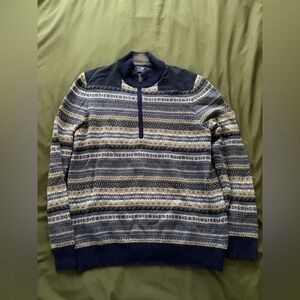 Vineyard Vines Men's Blue Patterned Zip-Up Sweater